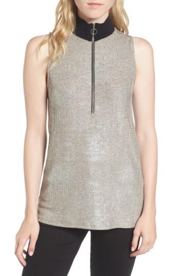 Women's Trouve Metallic Knit Mock Neck Top, Size - Metallic