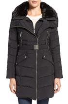 Women's French Connection Down Coat With Faux Fur Trim - Black