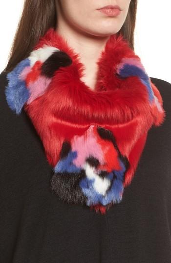Women's Heurueh Triangle Faux Fur Scarf, Size - Red