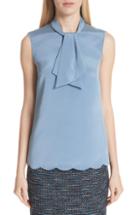 Women's St. John Collection Tie Neck Stretch Silk Crepe De Chine Blouse - Blue