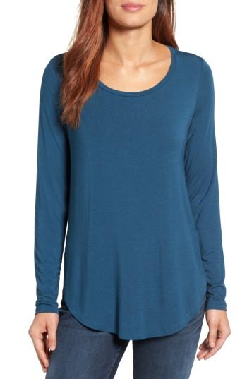 Women's Halogen Long Sleeve Knit Tunic, Size - Blue