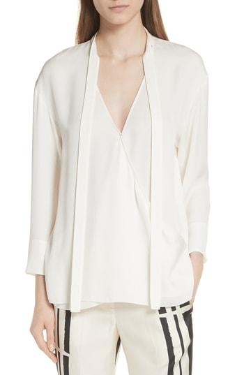 Women's Theory Faux Wrap Silk Blouse, Size - Ivory