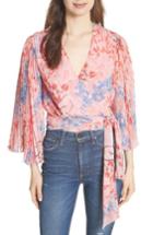 Women's Alice + Olivia Pleat Sleeve Silk Wrap Top - Red
