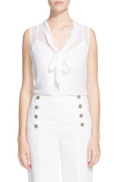 Women's St. John Collection Tie Neck Silk Georgette Shell