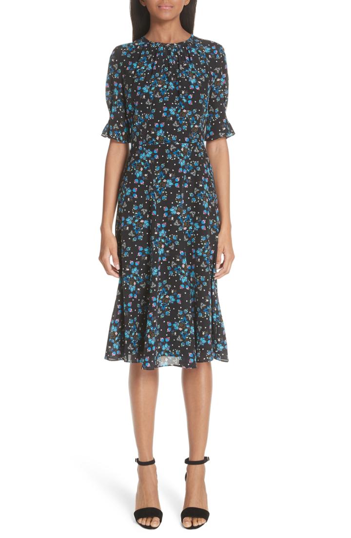 Women's Altuzarra Floral Print Flare Hem Silk Dress