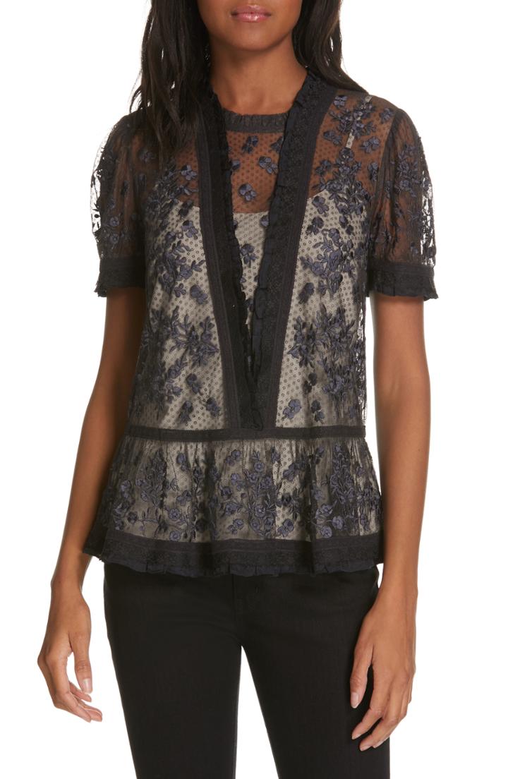 Women's Needle & Thread Fortuny Lace Top - Black