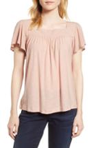 Women's Vince Camuto Ruffle Sleeve Mix Media Cotton Blend Blouse, Size - Pink