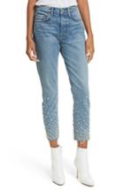 Women's Grlfrnd Faux Pearl & Crystal Embellished Rigid High Waist Skinny Jeans - Blue