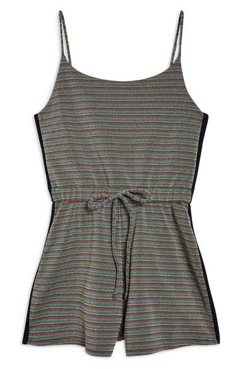 Women's Topshop Sporty Glitter Stripe Romper Us (fits Like 6-8) - Black
