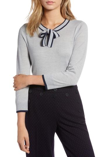 Women's 1901 Tipped Tie Neck Wool Blend Sweater - Grey