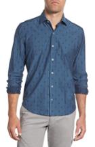 Men's Cultruata Trim Fit Skull Print Denim Sport Shirt - Blue