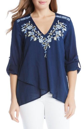 Women's Karen Kane Embroidered Asymmetrical Wrap Front Top