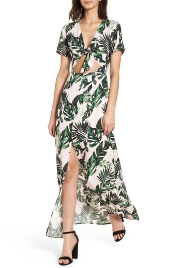 Women's Cutout Tie Front Maxi Dress - Pink