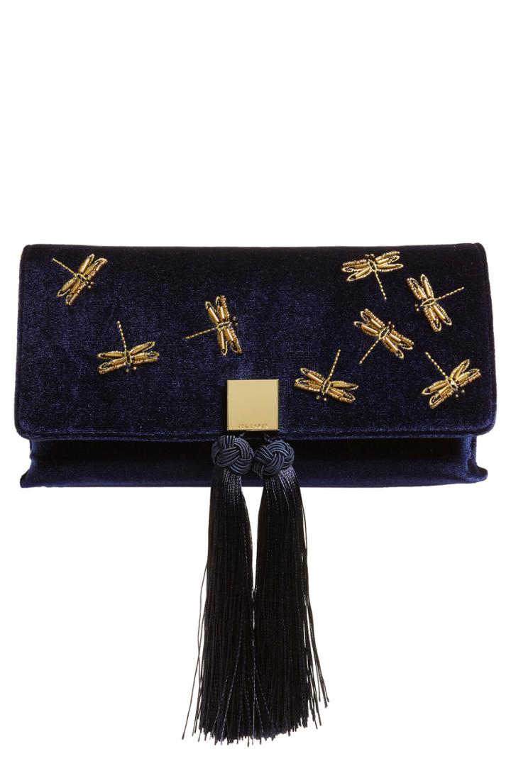 Ted Baker London Kasia Beaded Dragonfly Velvet Clutch - Blue