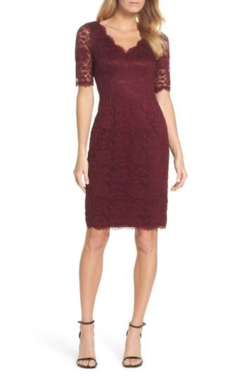 Women's Adrianna Papell Rose Lace Sheath Dress - Burgundy