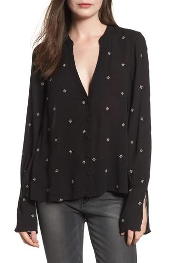 Women's Chloe & Katie Split Neck Button Front Shirt - Black