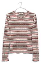 Women's Madewell Elsie Stripe Button Sleeve Tee, Size - Ivory