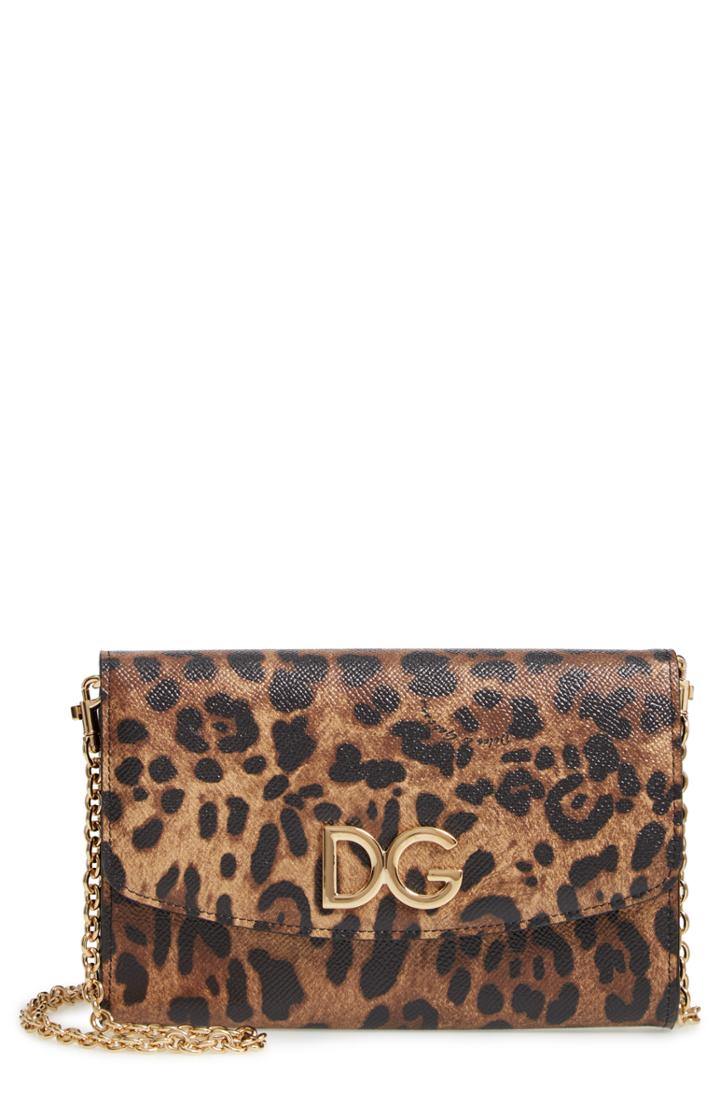 Women's Dolce & Gabbana Leather Wallet On A Chain - Brown