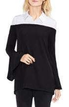 Women's Vince Camuto Bell Sleeve Mix Media Jersey Top - Black