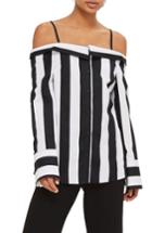 Women's Topshop Humbug Stripe Off The Shoulder Shirt Us (fits Like 0) - Black