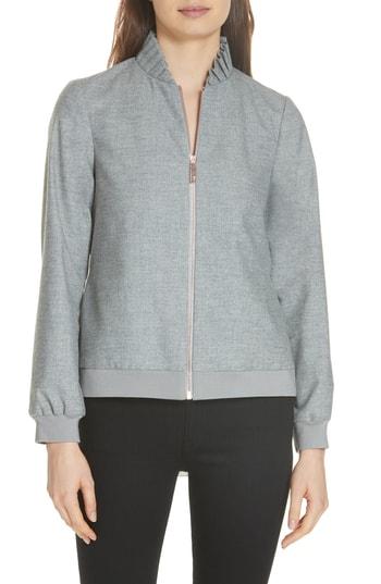 Women's Ted Baker London Pritara Pleat Neck Stretch Wool Blend Jacket - Grey