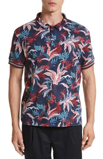Men's Moncler Floral Print Polo - Blue