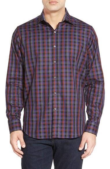 Men's Bugatchi Classic Fit Plaid Sport Shirt - Black