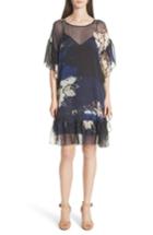 Women's See By Chloe Floral Print Ruffle Trim Dress Us / 34 Fr - Blue