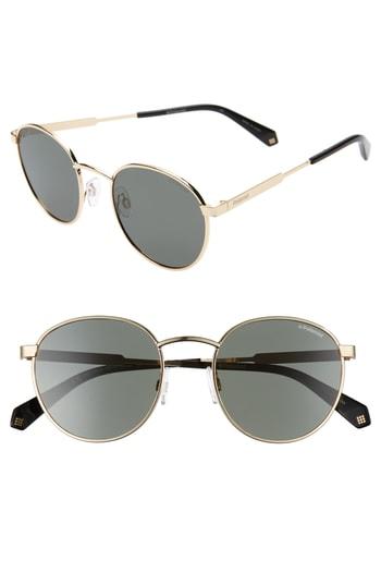 Women's Polaroid 51mm Polarized Round Sunglasses - Gold/ Green