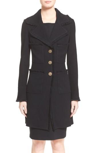 Women's St. John Collection Fringe Trim Milano Pique Knit Coat