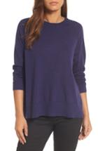 Petite Women's Eileen Fisher Side Slit Merino Wool Sweater P - Purple