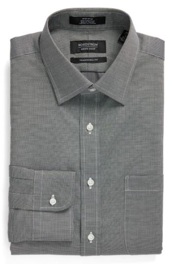 Men's Nordstrom Men's Shop Traditional Fit Non-iron Solid Dress Shirt - 35 - Grey