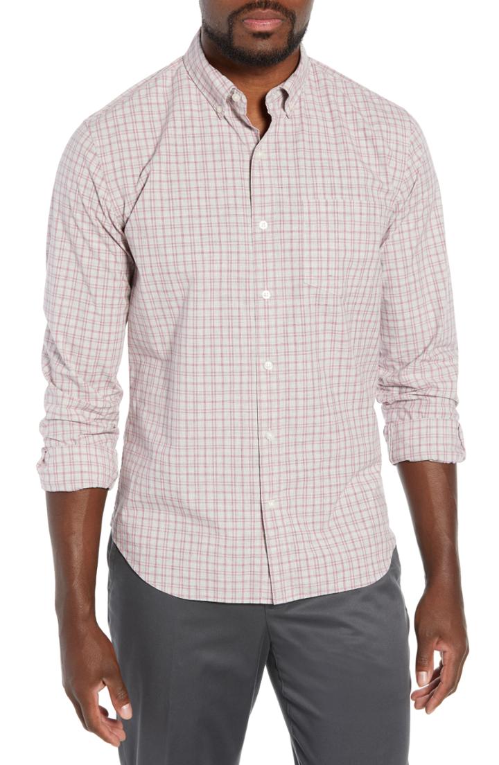 Men's Bonobos Washed Button Down Slim Fit Check Sport Shirt R - Grey