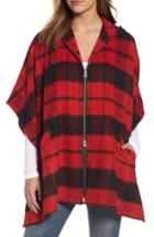 Women's Treasure & Bond Oversize Hooded Plaid Cape, Size - Red