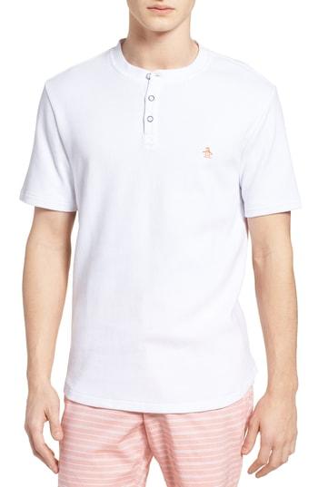 Men's Original Penguin Waffle Knit Henley - White