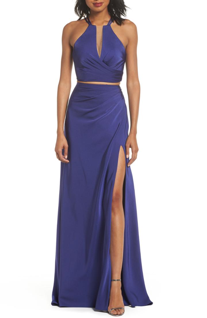 Women's La Femme Strappy Two-piece Sheath Gown
