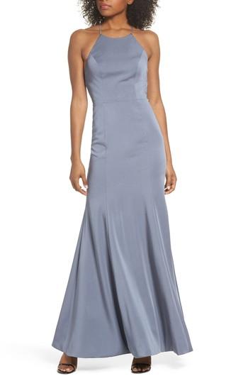 Women's Jenny Yoo Naomi Luxe Crepe Halter Gown - Blue