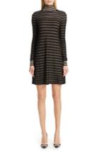 Women's Fendi Striped Silk Stretch Lace Turtleneck Dress Us / 36 It - Black