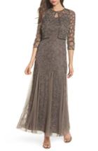 Women's Pisarro Nights Sequin Mesh Gown With Jacket - Grey