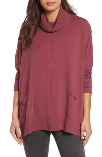 Women's Caslon Relaxed Turtleneck Sweater Poncho /small - Burgundy