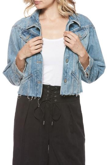 Women's Paige Tori Raw Edge Crop Denim Jacket - Blue