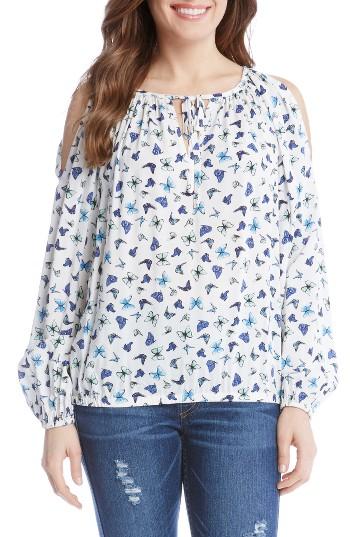 Women's Karen Kane Print Cold Shoulder Peasant Top - Blue