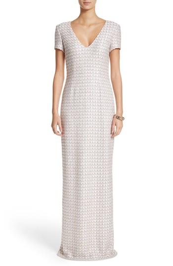 Women's St. John Evening Sequin Scallop Knit Column Gown
