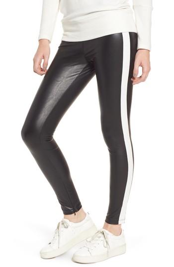 Women's David Lerner Tuxedo Stripe Zip Faux Leather Leggings - Black