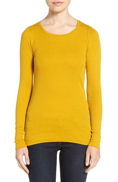 Women's Caslon Long Sleeve Scoop Neck Cotton Tee, Size - Green