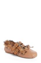 Women's Mu Miu Genuine Rabbit Fur Double Buckle Flat Us / 39eu - Brown