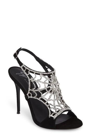 Women's Giuseppe Zanotti Embellished Spiderweb Sandal .5 M - Black