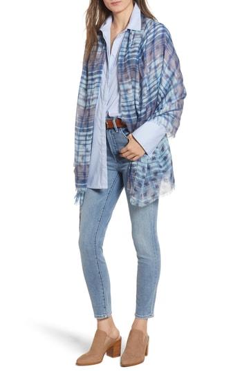 Women's Treasure & Bond Plaid Wrap, Size - Blue