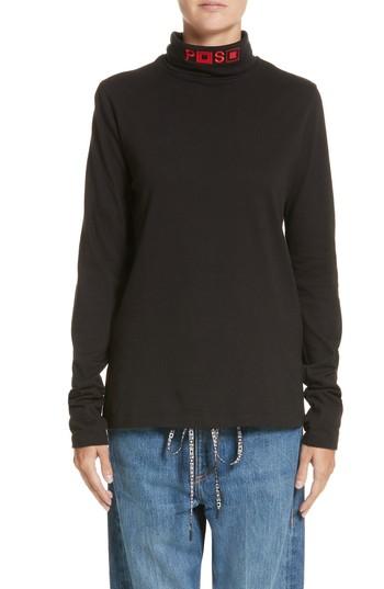 Women's Proenza Schouler Pswl Embroidered Jersey Turtleneck - Black