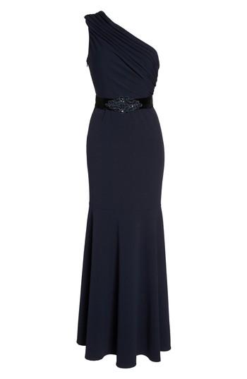 Women's Eliza J One-shoulder Scuba Crepe Mermaid Gown - Blue